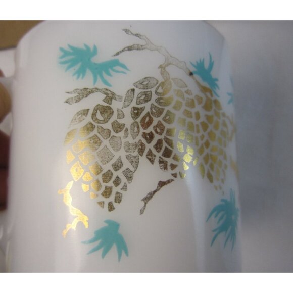 Vintage Federal Milk Glass Gold Pine Cones Coffee Mug - Heat Proof - Picture 6 of 10